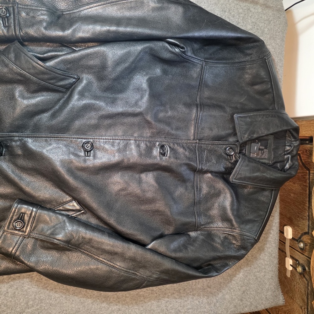 Vintage black J. Ferrar leather jacket quilted inner lining Medium Tall P1